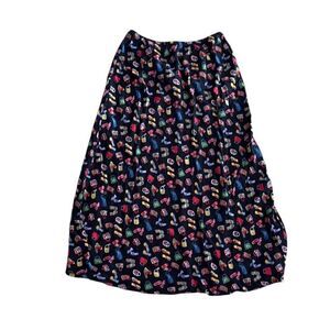 90s Vintage Twyla & Blue Black Maxi skirt All over sandal and purse print Med